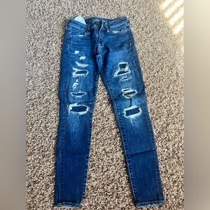 American Eagle Outfitters Dark Blue Distressed Skinny Jeans